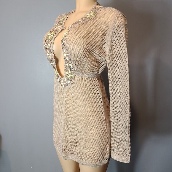 Victorias Secret Beaded Crochet Mesh Swim Cover Up Sweater Medium Resort 2010s - Picture 10 of 14